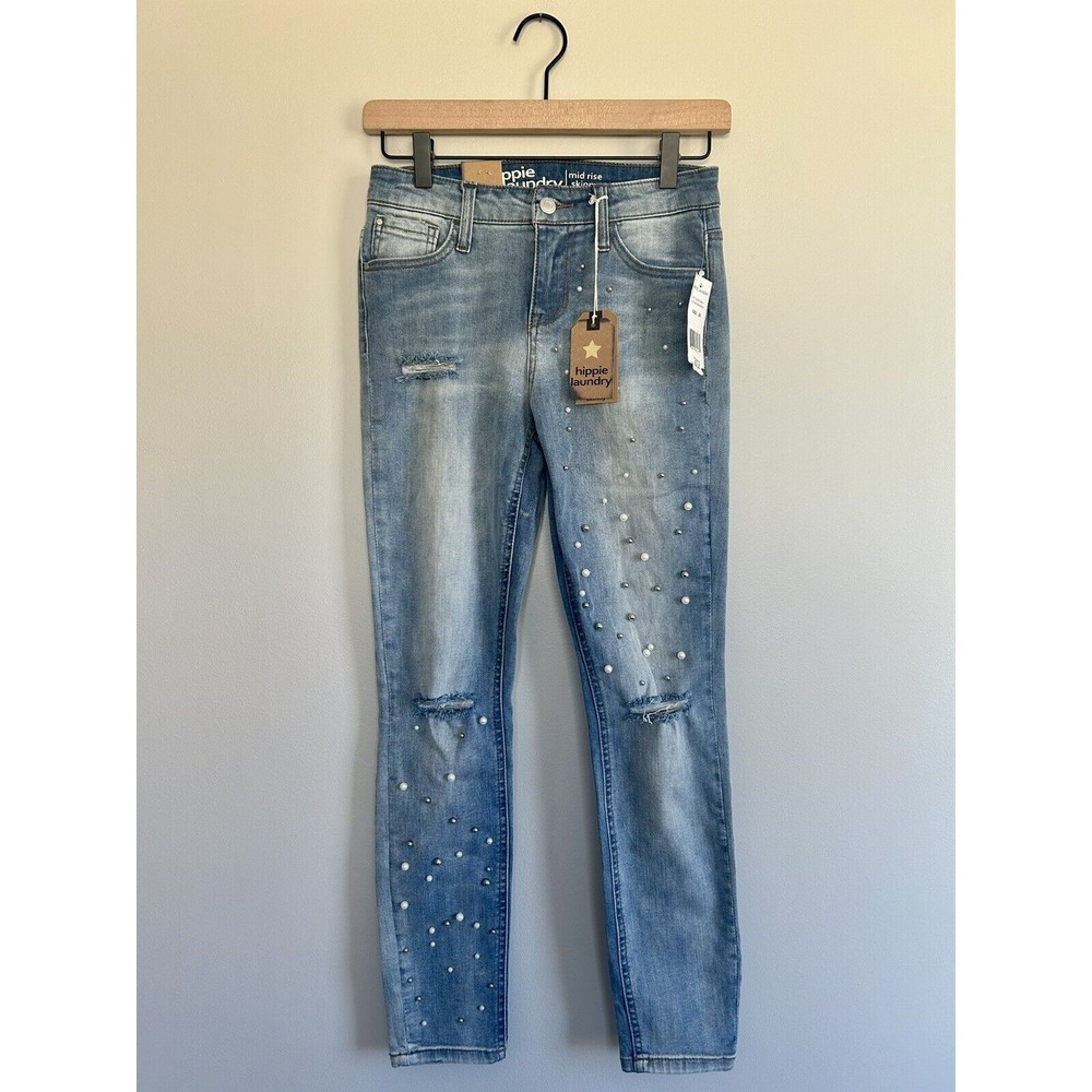 NWT Hippie Laundry Beaded Mid Rise Skinny Jeans Size 26